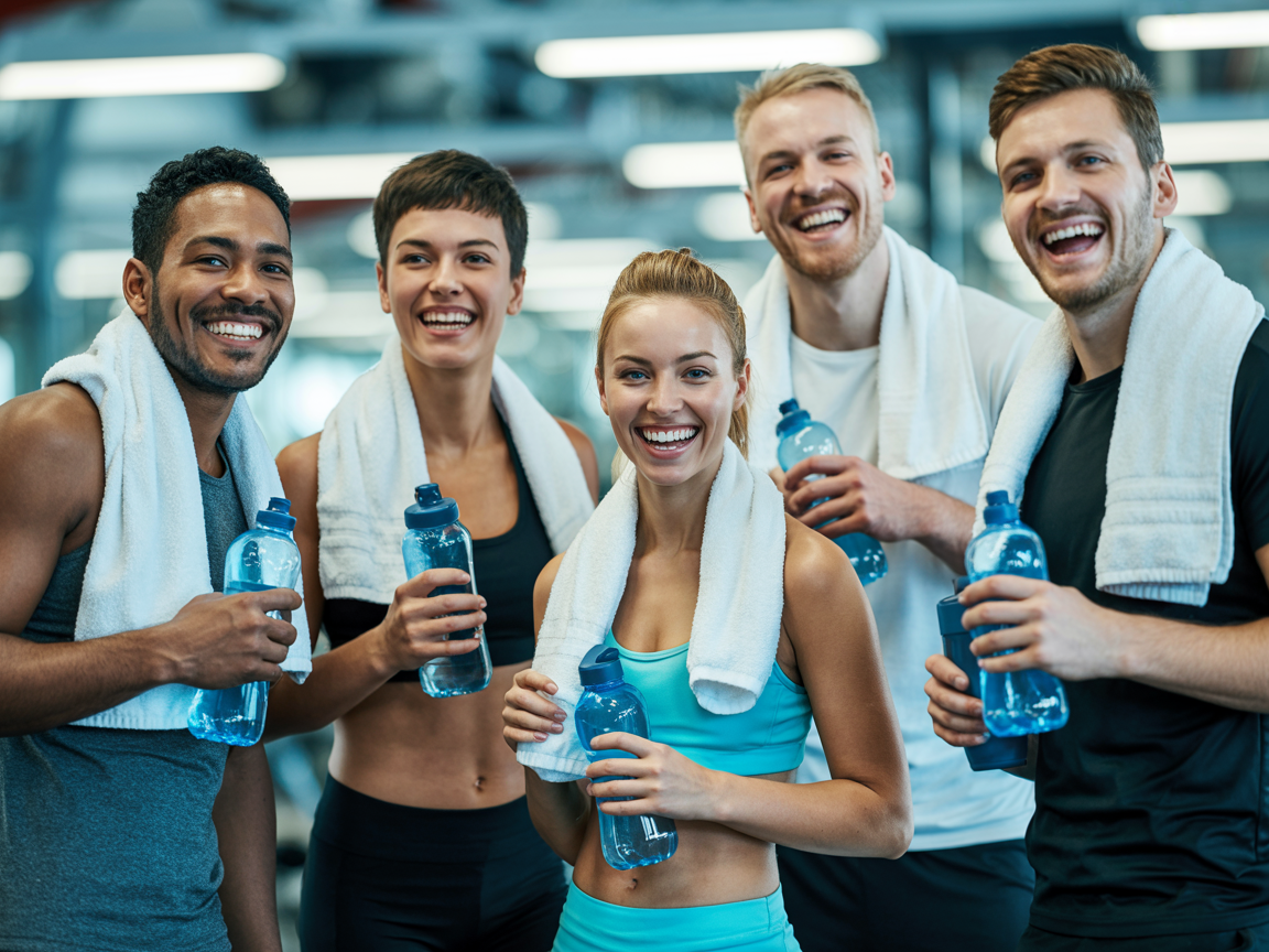 Diverse group of friends after completing workout with Coach Mike